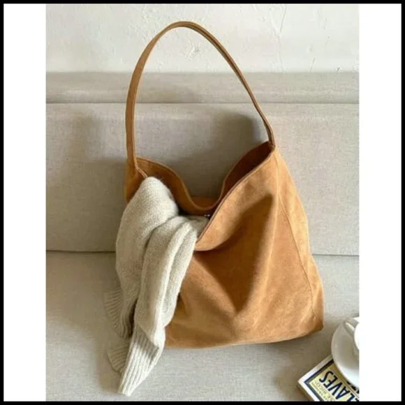Suede Hobo Tote Bag Casual Shoulder Slouchy Handbag Large Pocket Magnetic - Picture 3 of 7